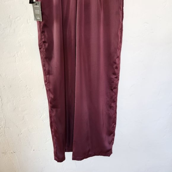 Lulus Kiss Me Now Plum Purple Satin Short Sleeve Wide-Leg Jumpsuit Small New - Picture 5 of 11
